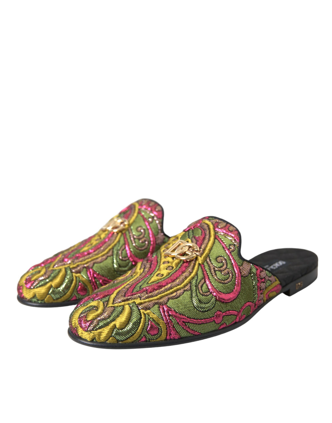 Dolce &amp; Gabbana Dolce &amp; Gabbana Multicolor Brocade DG Logo Mule Flat Sandals Shoes/EU39/US8.5/Multicolor