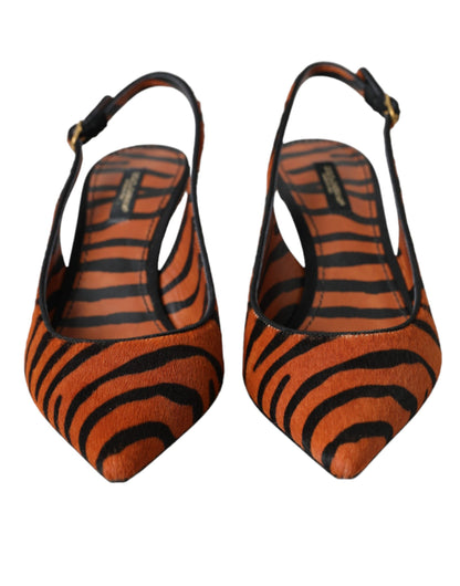 Dolce &amp; Gabbana Dolce &amp; Gabbana Black Orange Zebra Leather Slingbacks Shoes/EU36/US5.5/Orange