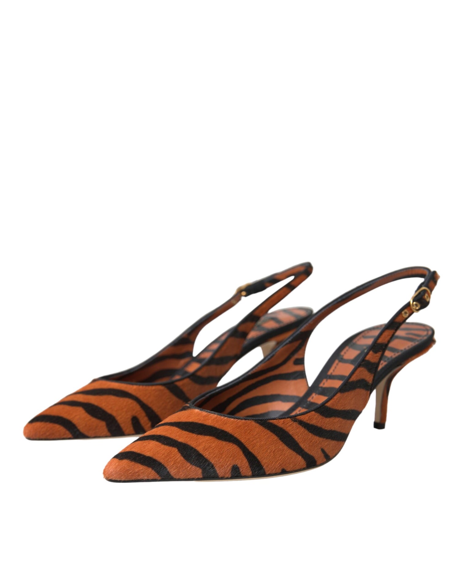 Dolce &amp; Gabbana Dolce &amp; Gabbana Black Orange Zebra Leather Slingbacks Shoes/EU36/US5.5/Orange