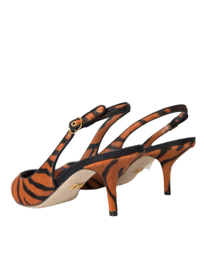 Dolce &amp; Gabbana Dolce &amp; Gabbana Black Orange Zebra Leather Slingbacks Shoes/EU36/US5.5/Orange