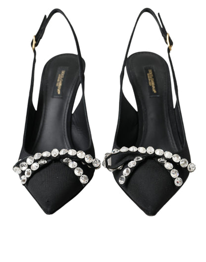 Dolce &amp; Gabbana Dolce &amp; Gabbana Black Crystal Embellished Slingback Shoes/EU37/US6.5/Black