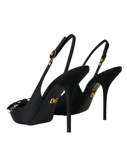 Dolce &amp; Gabbana Dolce &amp; Gabbana Black Crystal Embellished Slingback Shoes/EU37/US6.5/Black