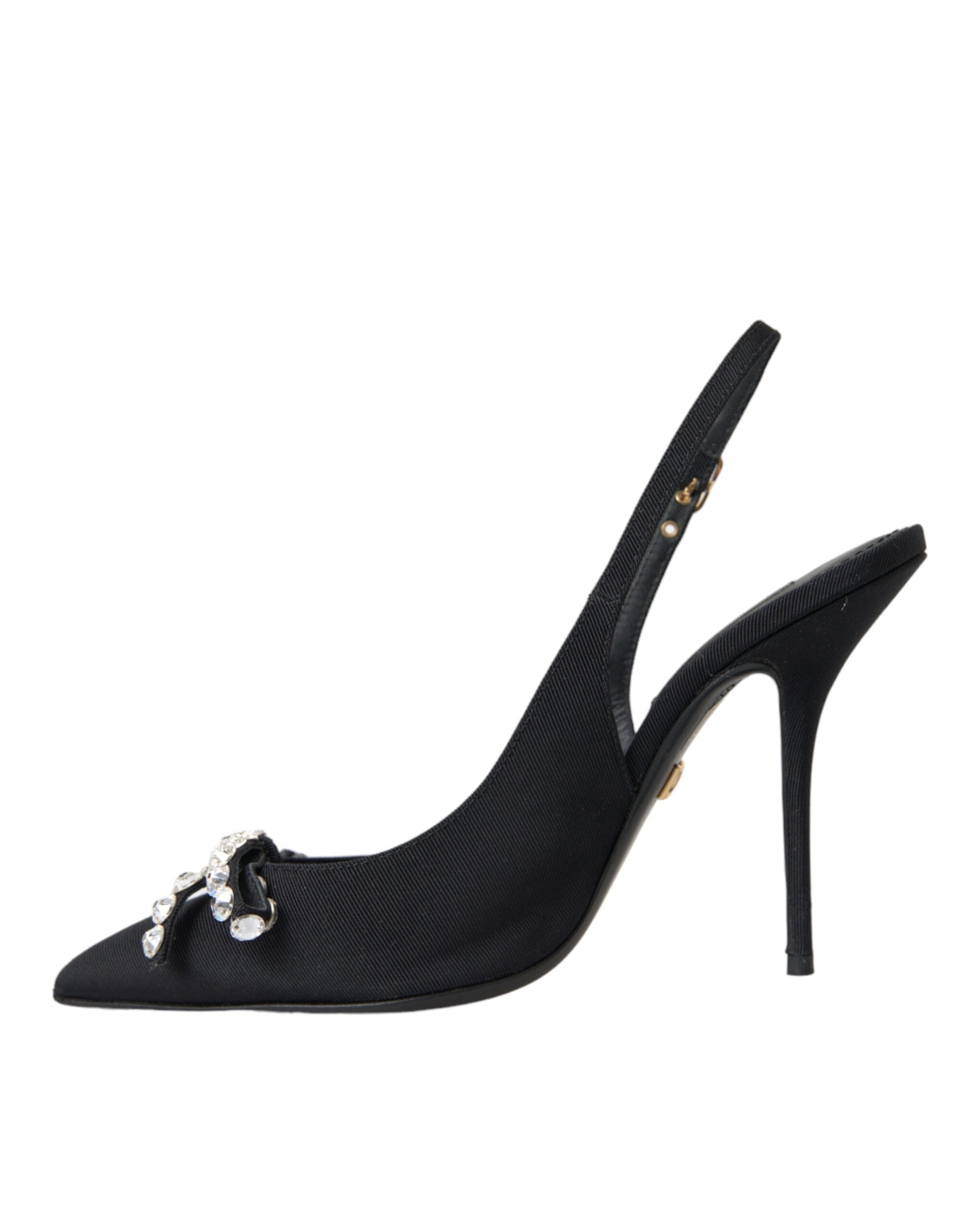 Dolce &amp; Gabbana Dolce &amp; Gabbana Black Crystal Embellished Slingback Shoes/EU37/US6.5/Black