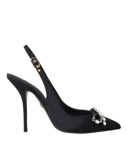 Dolce &amp; Gabbana Dolce &amp; Gabbana Black Crystal Embellished Slingback Shoes/EU37/US6.5/Black