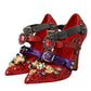 Dolce & Gabbana Dolce & Gabbana Red Sequined Crystal Mary Janes Pumps Shoes/EU40/US9.5/Black and Red