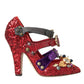 Dolce & Gabbana Dolce & Gabbana Red Sequined Crystal Mary Janes Pumps Shoes/EU40/US9.5/Black and Red