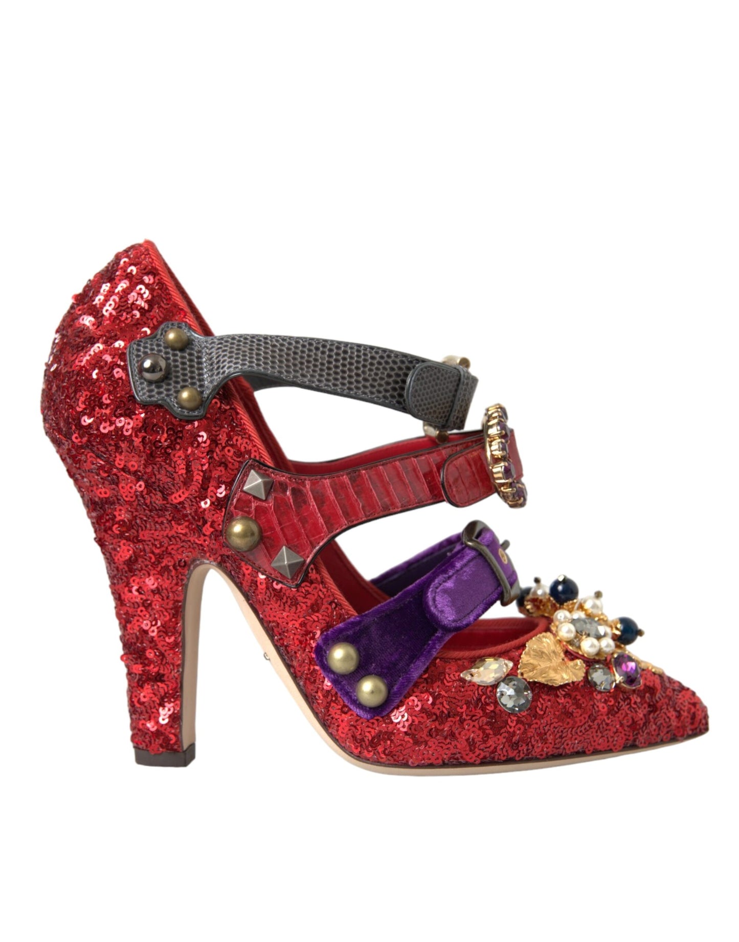 Dolce & Gabbana Dolce & Gabbana Red Sequined Crystal Mary Janes Pumps Shoes/EU40/US9.5/Black and Red