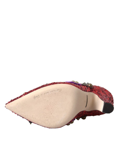 Dolce &amp; Gabbana Dolce &amp; Gabbana Red Sequined Crystal Mary Janes Pumps Shoes/EU40/US9.5/Black and Red