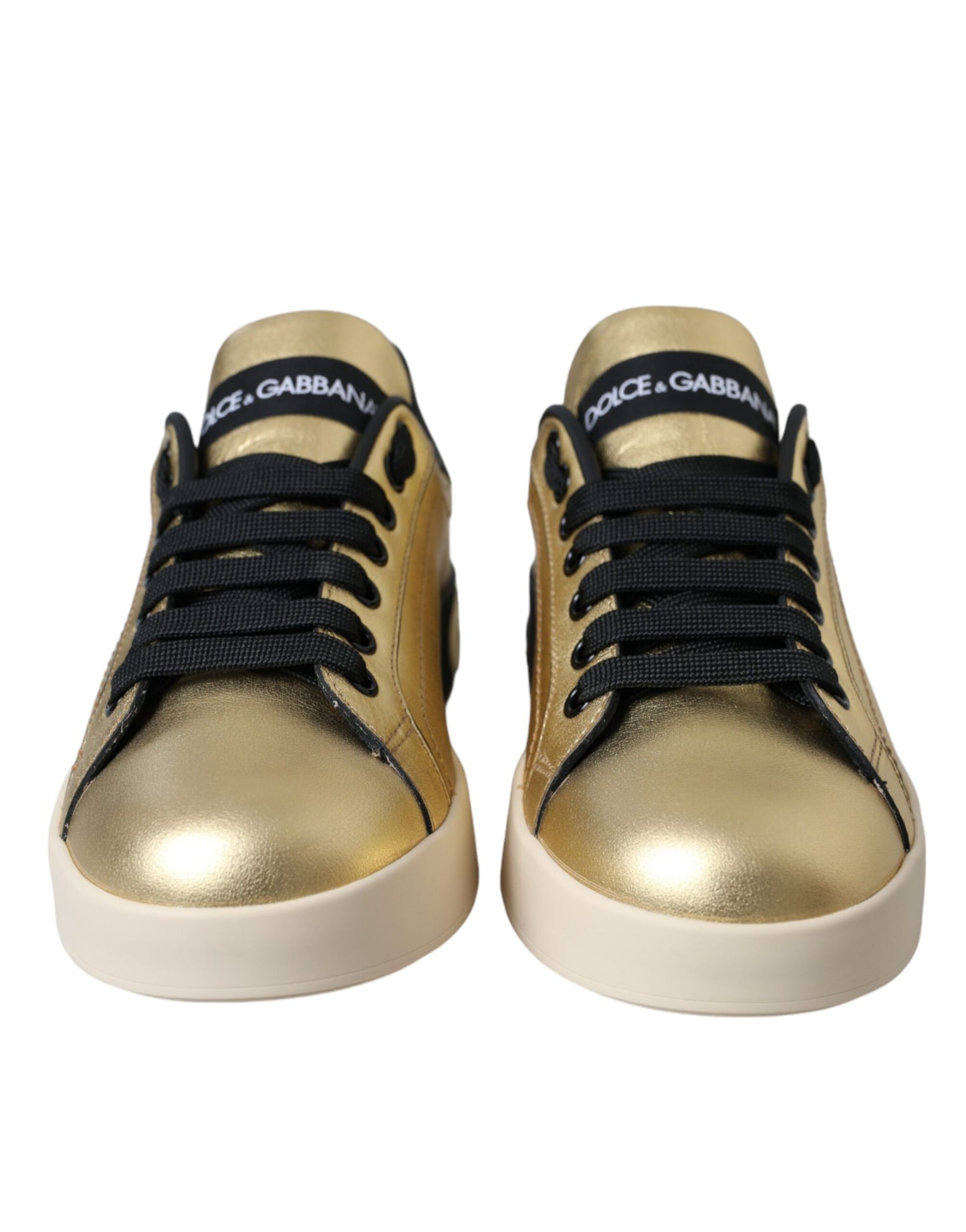 Dolce & Gabbana Dolce & Gabbana Gold Portofino Calf Leather Sneakers Women Shoes/EU40/US9.5/Gold Black