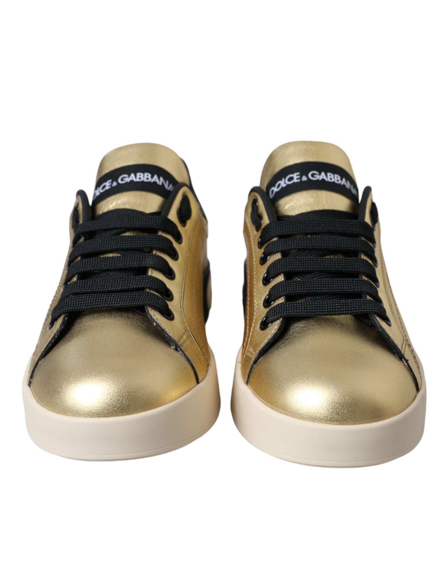 Dolce &amp; Gabbana Dolce &amp; Gabbana Gold Portofino Calf Leather Sneakers Women Shoes/EU40/US9.5/Gold Black