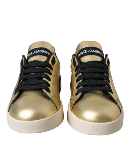 Dolce &amp; Gabbana Dolce &amp; Gabbana Gold Portofino Calf Leather Sneakers Women Shoes/EU40/US9.5/Gold Black