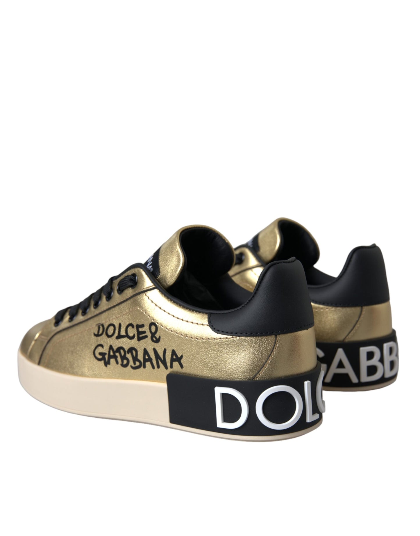 Dolce & Gabbana Dolce & Gabbana Gold Portofino Calf Leather Sneakers Women Shoes/EU40/US9.5/Gold Black