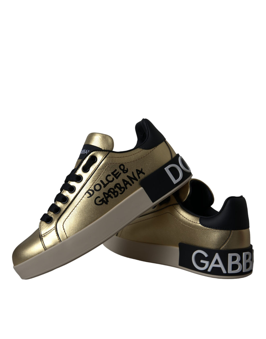 Dolce &amp; Gabbana Dolce &amp; Gabbana Gold Portofino Calf Leather Sneakers Women Shoes/EU40/US9.5/Gold Black