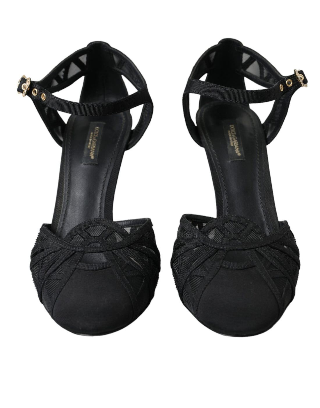 Dolce &amp; Gabbana Dolce &amp; Gabbana Black Mesh Ankle Strap Heels Sandals Shoes/EU39/US8.5/Black