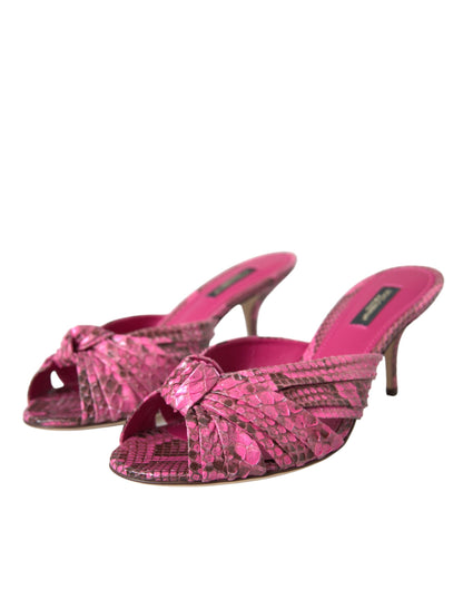 Dolce &amp; Gabbana Dolce &amp; Gabbana Pink Exotic Leather Kitten Heels Slides Shoes/EU38/US7.5/Pink
