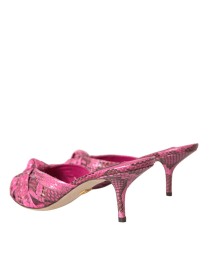 Dolce &amp; Gabbana Dolce &amp; Gabbana Pink Exotic Leather Kitten Heels Slides Shoes/EU38/US7.5/Pink