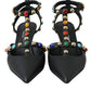 Dolce & Gabbana Dolce & Gabbana Black Leather Embellished Heels Sandal Shoes/EU39/US8.5/Black