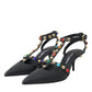 Dolce & Gabbana Dolce & Gabbana Black Leather Embellished Heels Sandal Shoes/EU39/US8.5/Black