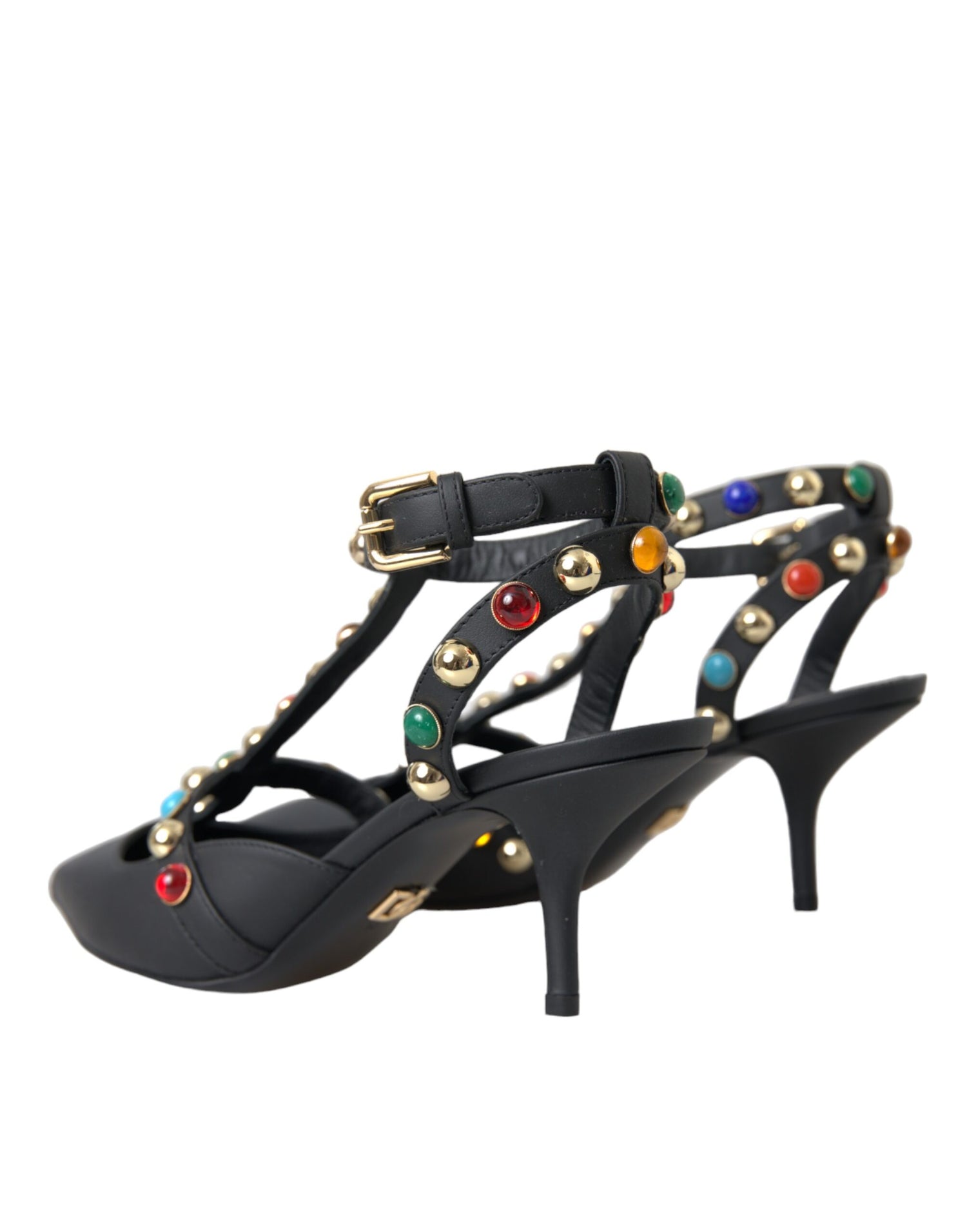 Dolce &amp; Gabbana Dolce &amp; Gabbana Black Leather Embellished Heels Sandal Shoes/EU39/US8.5/Black
