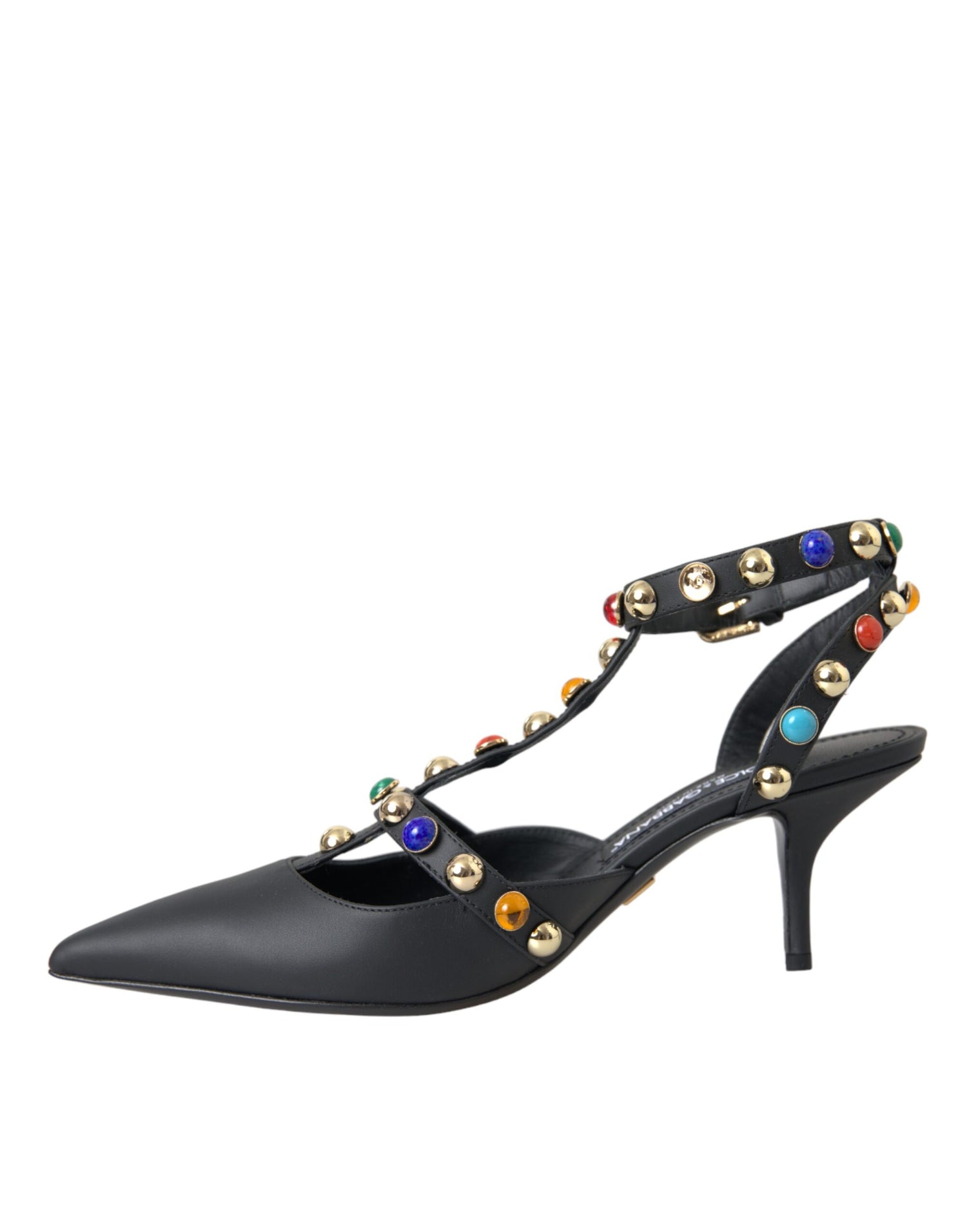 Dolce &amp; Gabbana Dolce &amp; Gabbana Black Leather Embellished Heels Sandal Shoes/EU39/US8.5/Black