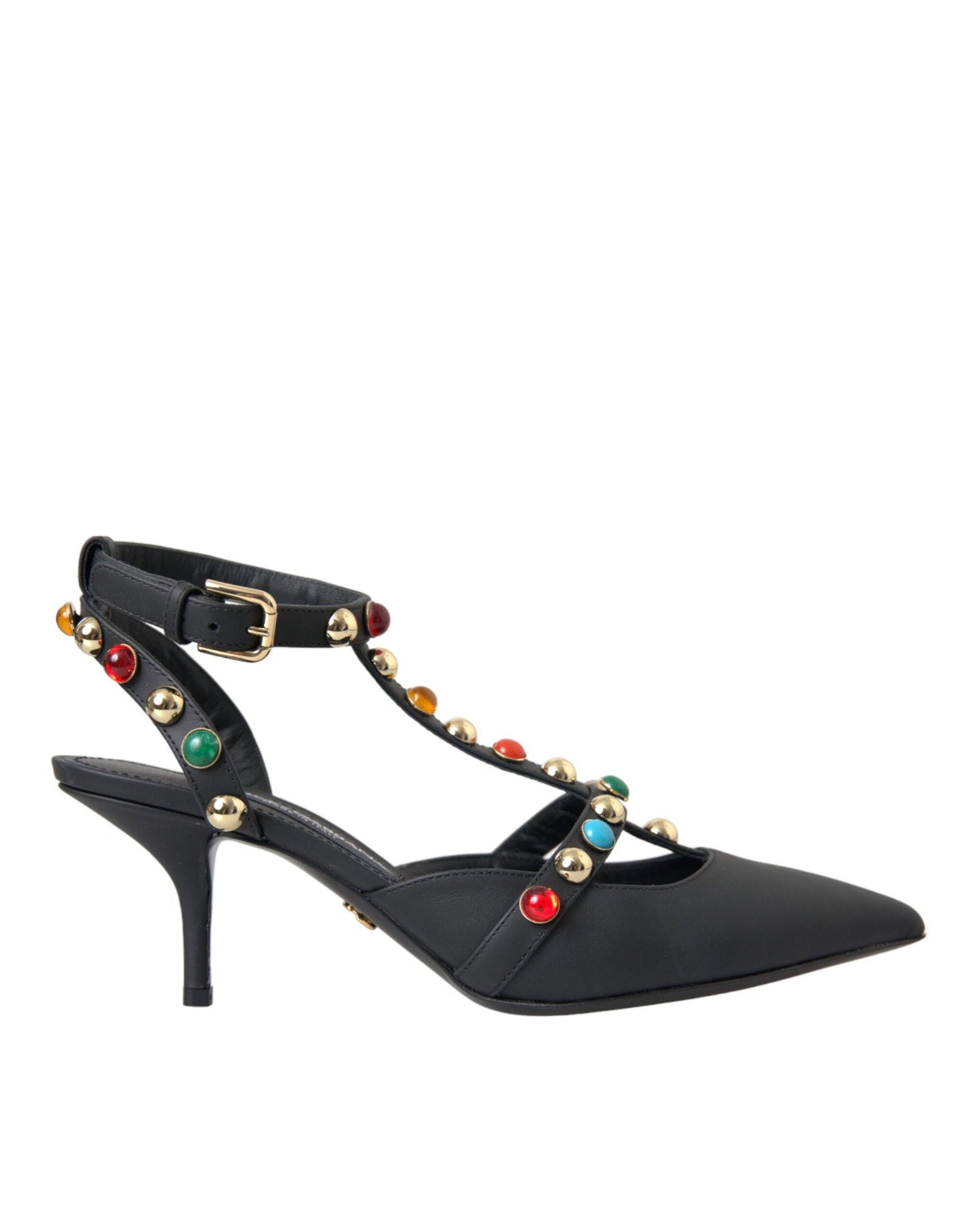 Dolce & Gabbana Dolce & Gabbana Black Leather Embellished Heels Sandal Shoes/EU39/US8.5/Black