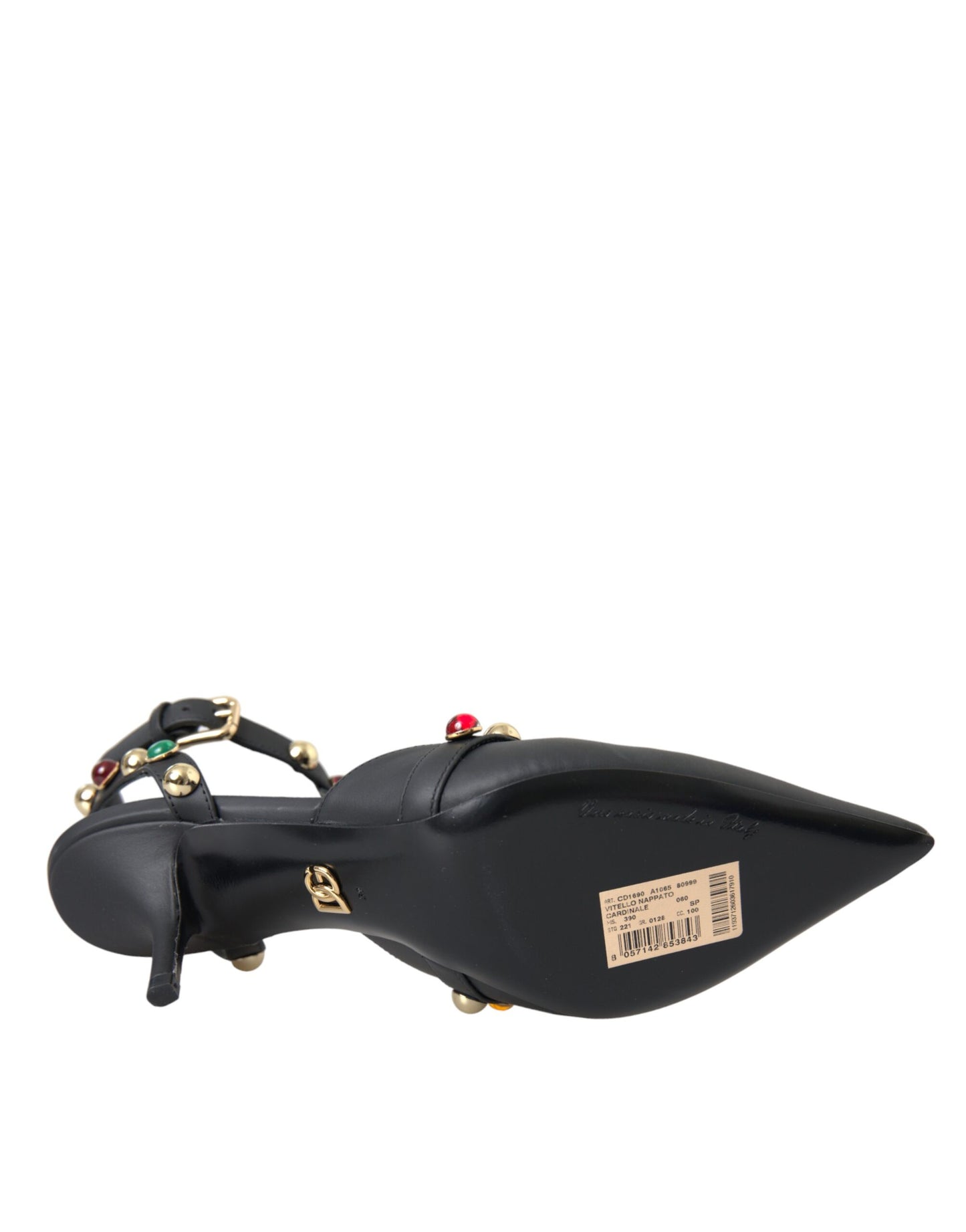 Dolce & Gabbana Dolce & Gabbana Black Leather Embellished Heels Sandal Shoes/EU39/US8.5/Black