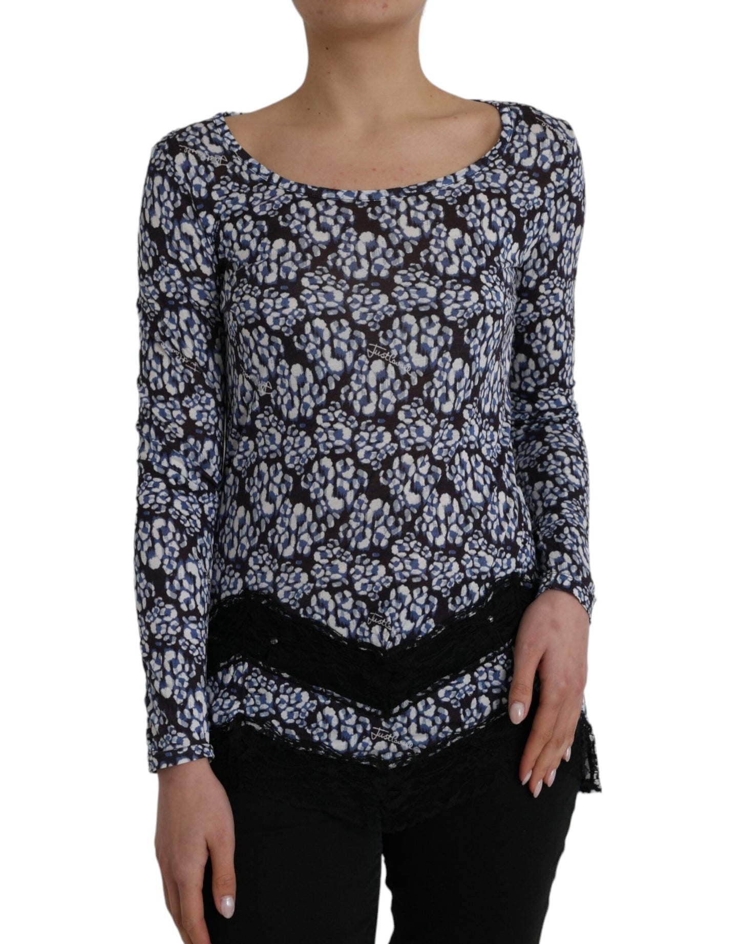 Just Cavalli Just Cavalli Blue Floral Lace Long Sleeves Top Underwear Blouse/IT42|M/Blue