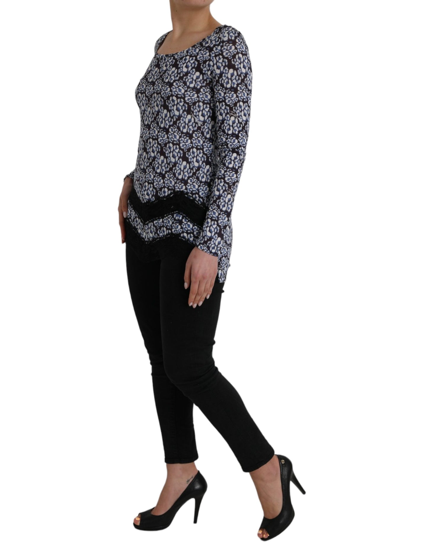 Just Cavalli Just Cavalli Blue Floral Lace Long Sleeves Top Underwear Blouse/IT42|M/Blue