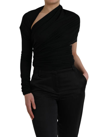 Dolce &amp; Gabbana Dolce &amp; Gabbana Black Wool Cutout Asymmetric Long Sleeve Top/IT44 | L/Black