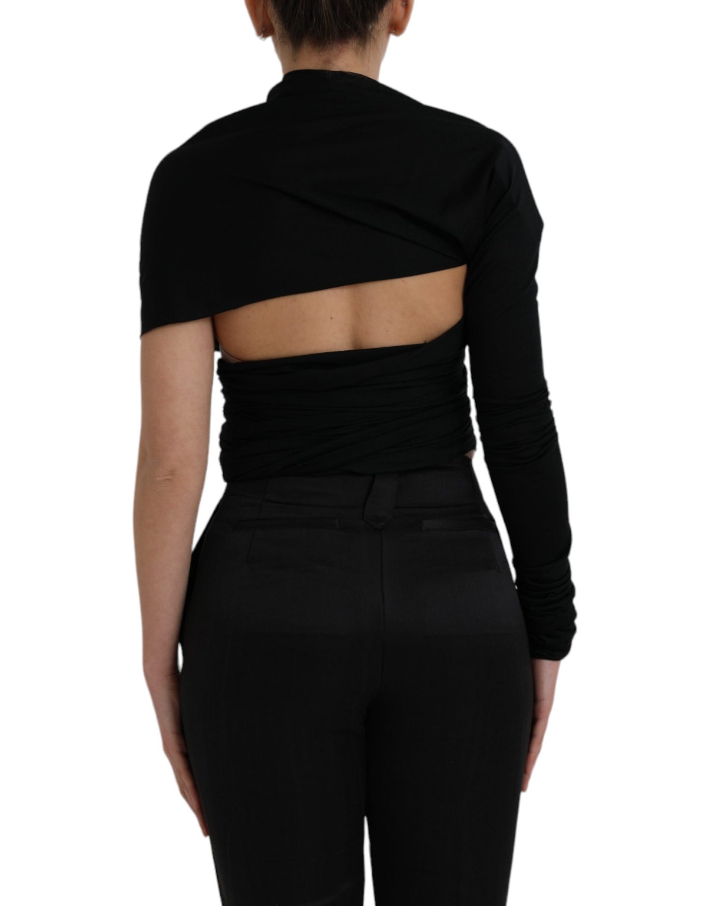 Dolce & Gabbana Dolce & Gabbana Black Wool Cutout Asymmetric Long Sleeve Top/IT44 | L/Black