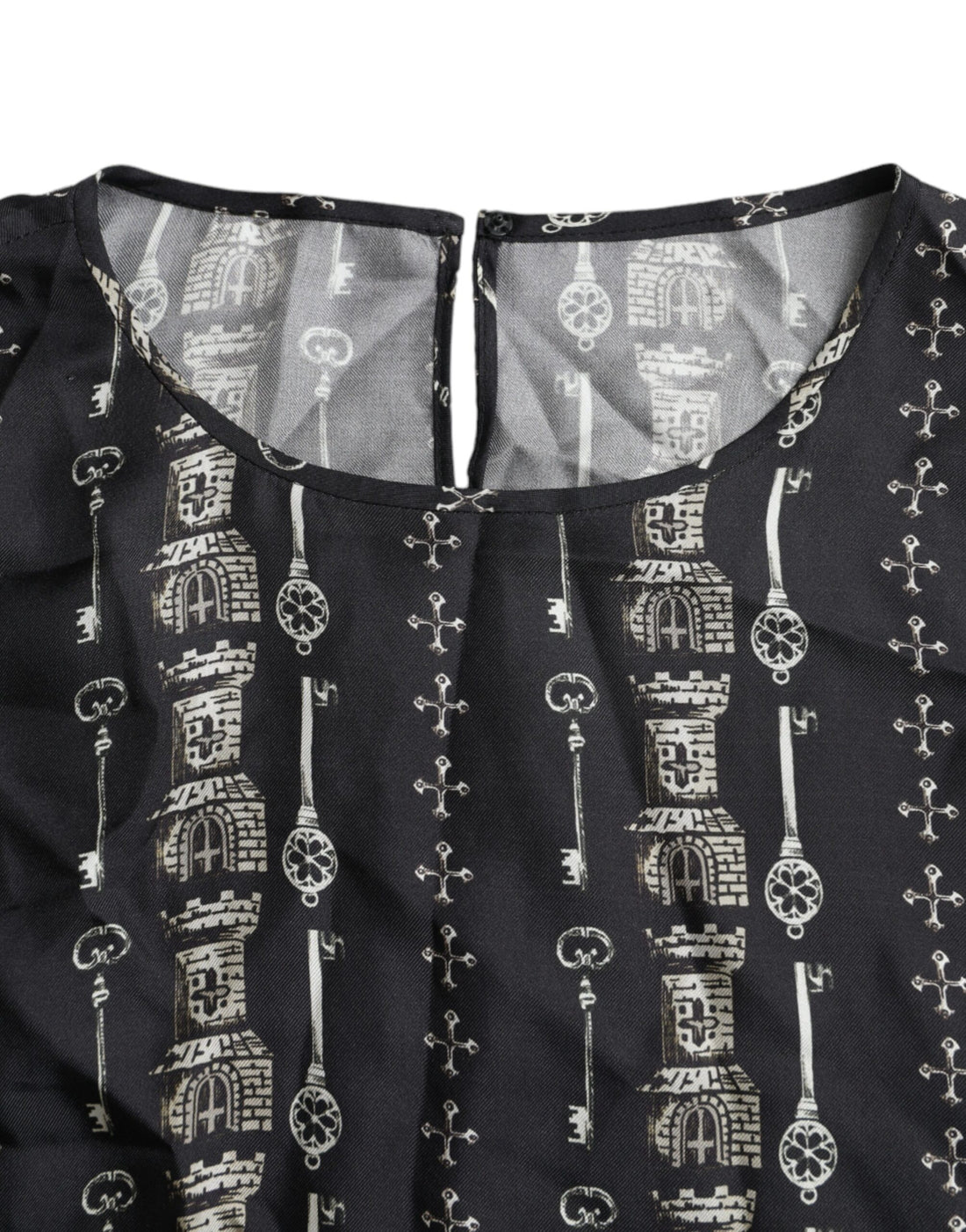 Dolce &amp; Gabbana Dolce &amp; Gabbana Black Key Castle Print Silk Blouse T-shirt/IT42|M/Black