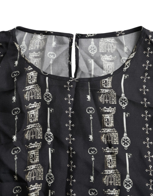 Dolce & Gabbana Dolce & Gabbana Black Key Castle Print Silk Blouse T-shirt/IT42|M/Black