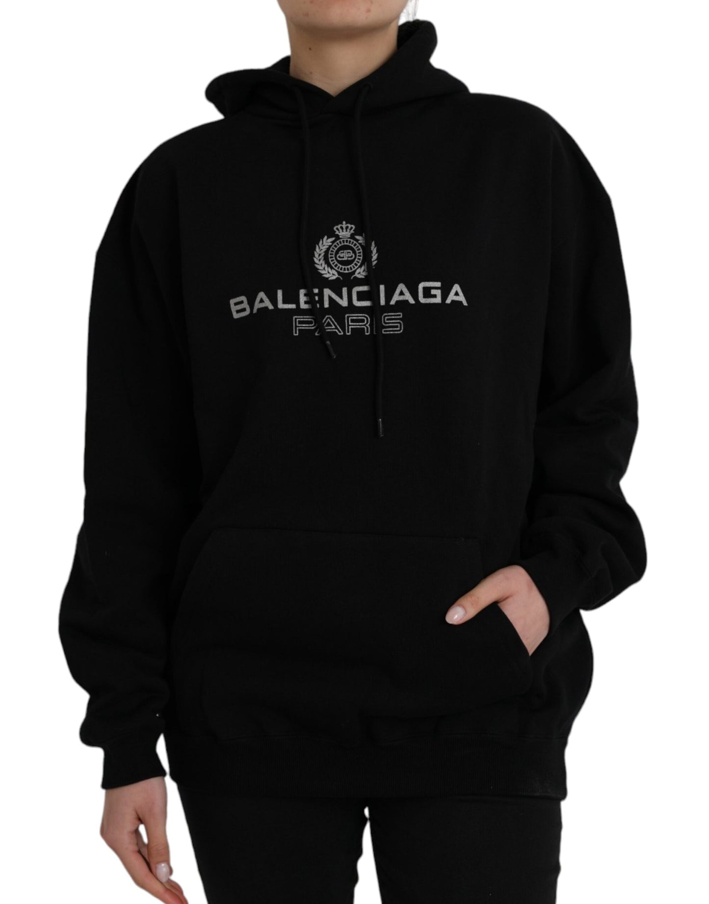 Balenciaga Balenciaga Black Cotton Logo Hooded Pullover Sweatshirt Sweater/L/Black