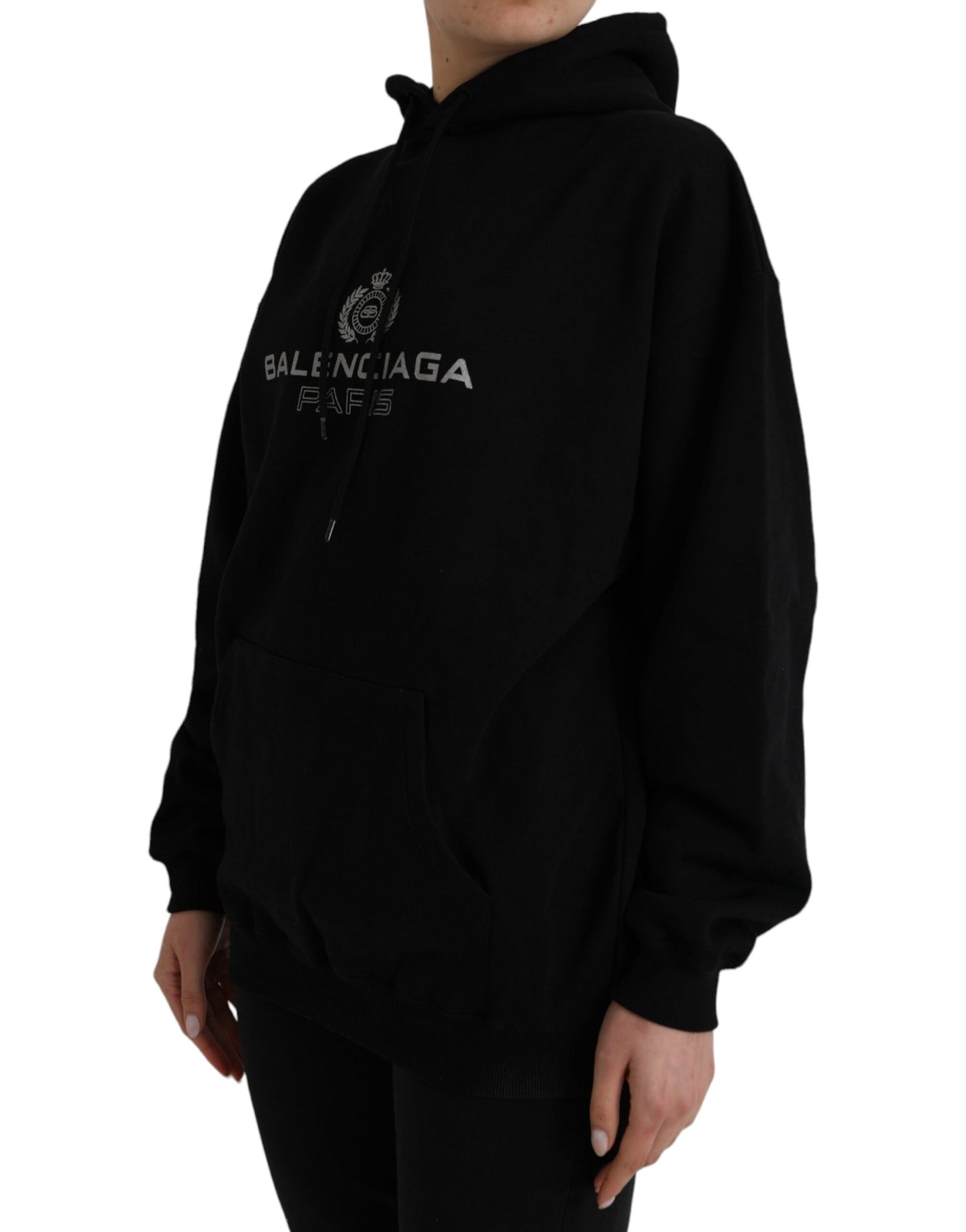 Balenciaga Balenciaga Black Cotton Logo Hooded Pullover Sweatshirt Sweater/L/Black