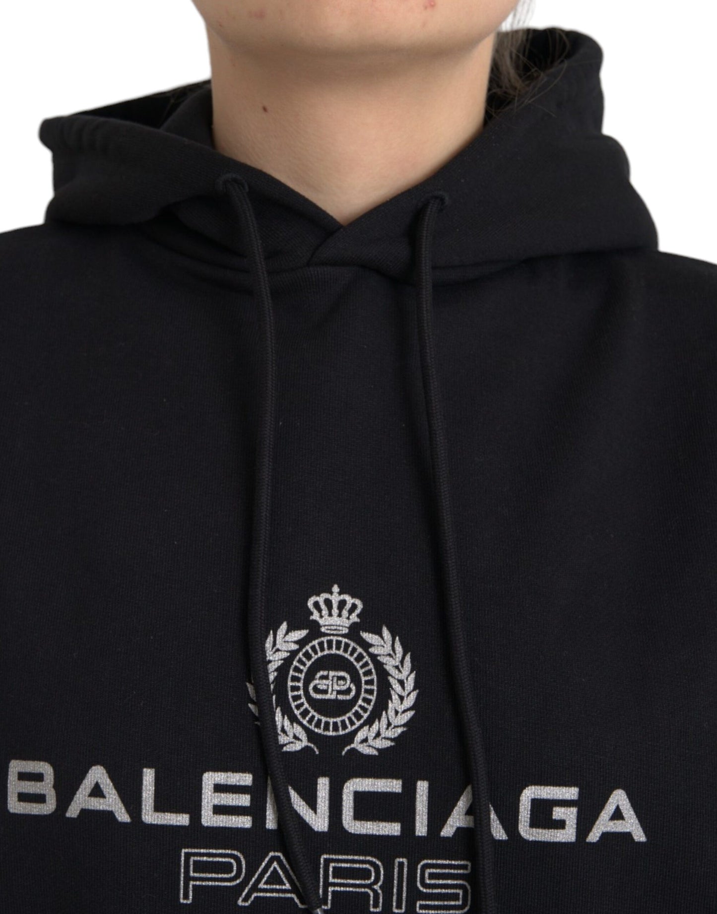 Balenciaga Balenciaga Black Cotton Logo Hooded Pullover Sweatshirt Sweater/L/Black