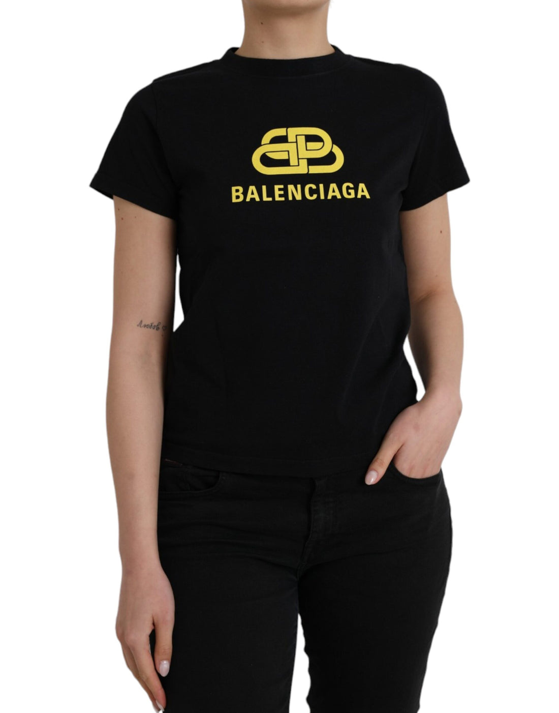 Balenciaga Balenciaga Black Cotton Logo Print Crew Neck Short Sleeves T-shirt/S/Black