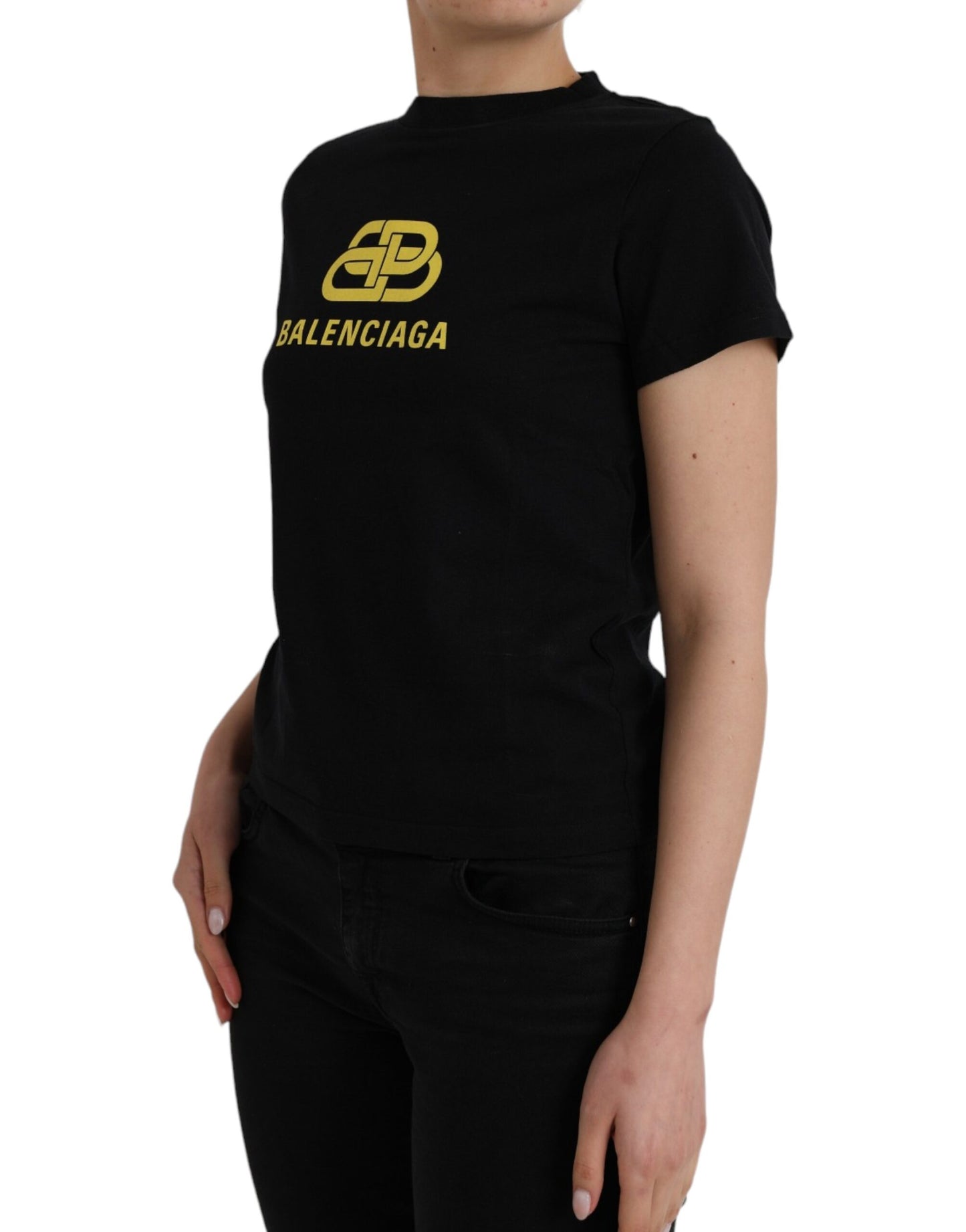 Balenciaga Black Cotton Logo Print Crew Neck Short Sleeves T-shirt/XL/Black