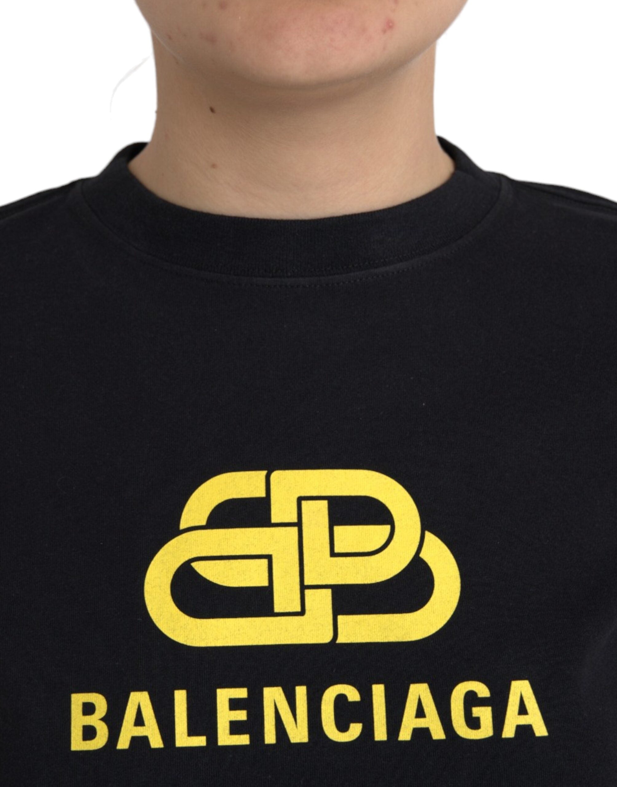 Balenciaga Balenciaga Black Cotton Logo Print Crew Neck Short Sleeves T-shirt/S/Black