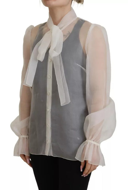 Dolce &amp; Gabbana Dolce &amp; Gabbana White Ascot Collar Long Sleeves Blouse Top/IT40|S/White