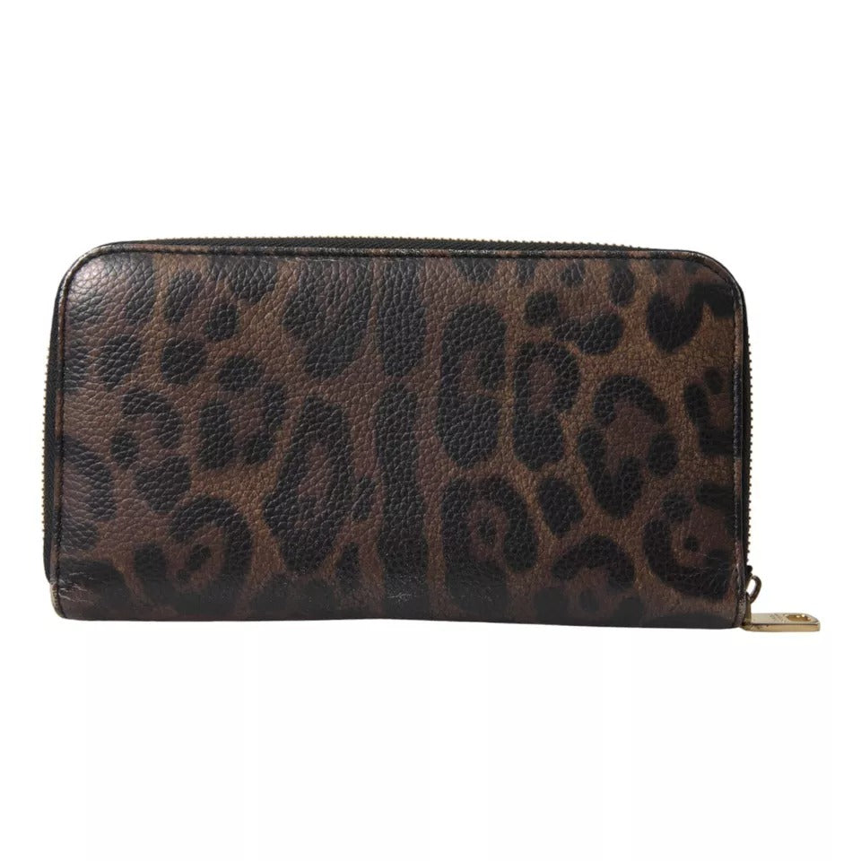 Dolce & Gabbana Dolce & Gabbana Brown Leopard Leather DG Zip Around Continental Wallet/Brown