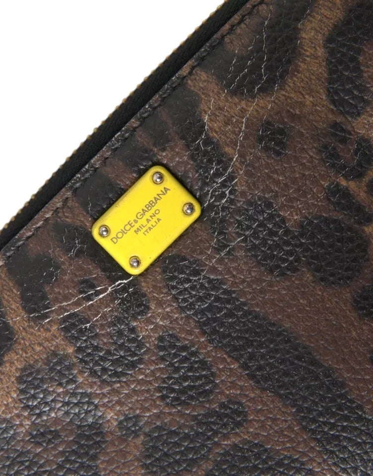 Dolce & Gabbana Dolce & Gabbana Brown Leopard Leather DG Zip Around Continental Wallet/Brown