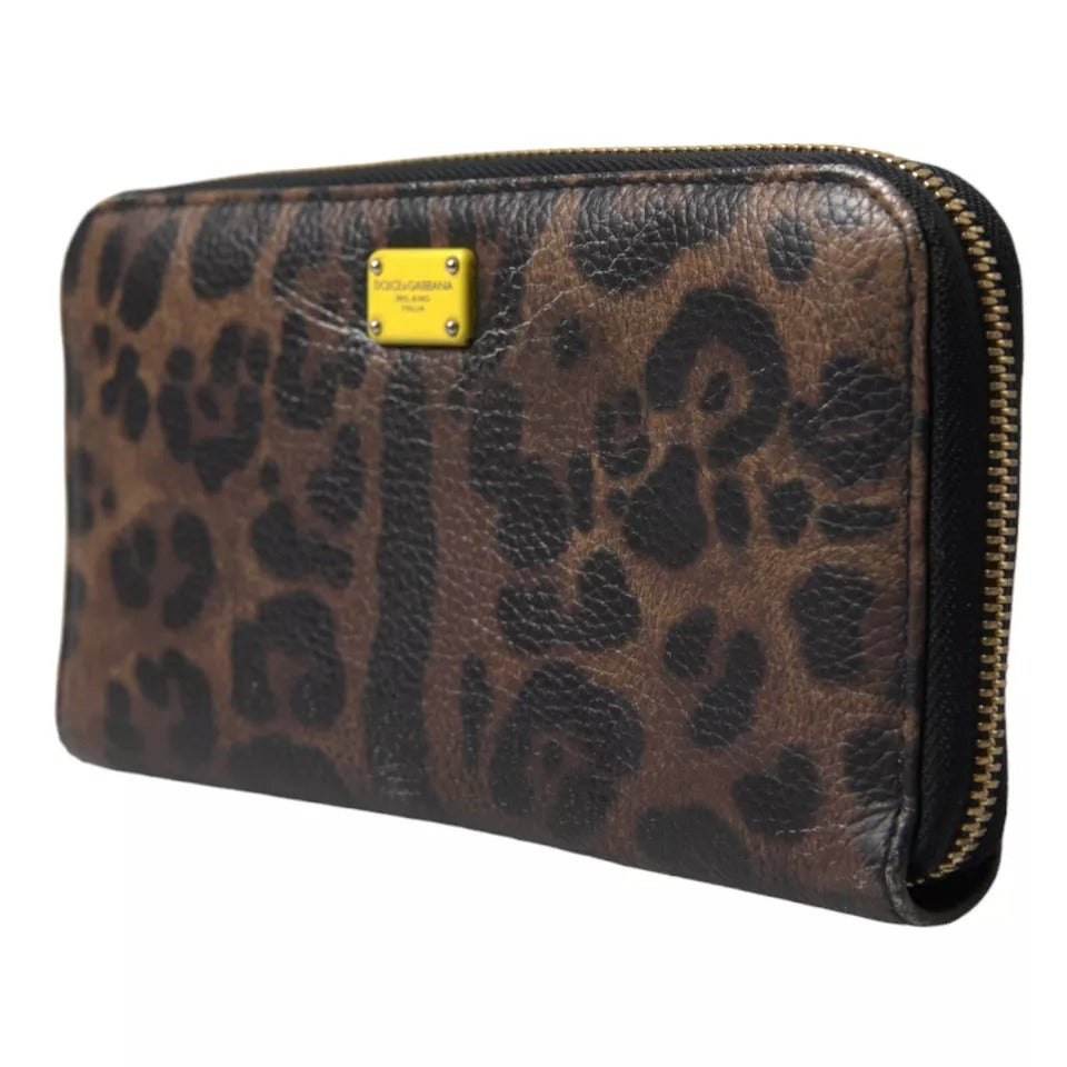 Dolce & Gabbana Dolce & Gabbana Brown Leopard Leather DG Zip Around Continental Wallet/Brown