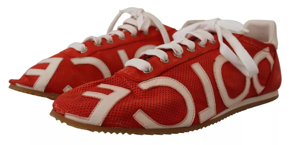 Dolce &amp; Gabbana Dolce &amp; Gabbana Red White Leather Mens Logo Casual Sneakers Shoes/EU44/US11/White and Red