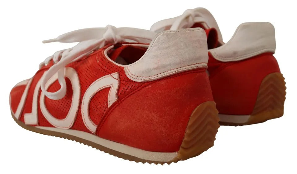 Dolce &amp; Gabbana Dolce &amp; Gabbana Red White Leather Mens Logo Casual Sneakers Shoes/EU44/US11/White and Red