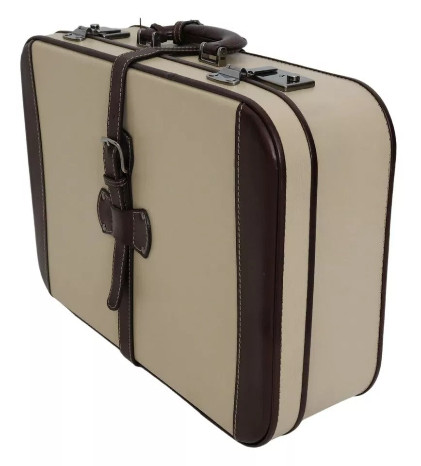 Dolce &amp; Gabbana Dolce &amp; Gabbana Brown Beige Leather Mens Travel Suitcase Luggage Bag/Beige