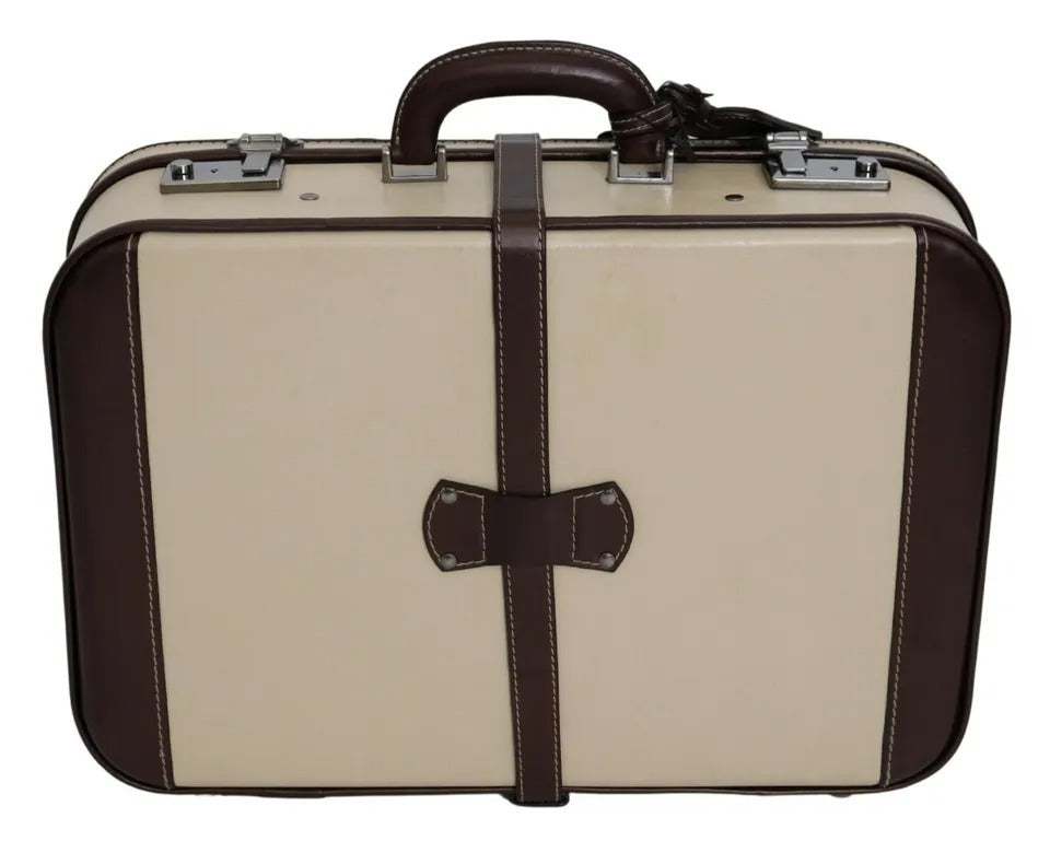 Dolce &amp; Gabbana Dolce &amp; Gabbana Brown Beige Leather Mens Travel Suitcase Luggage Bag/Beige