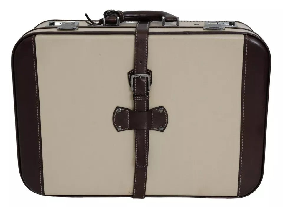 Dolce & Gabbana Dolce & Gabbana Brown Beige Leather Mens Travel Suitcase Luggage Bag/Beige