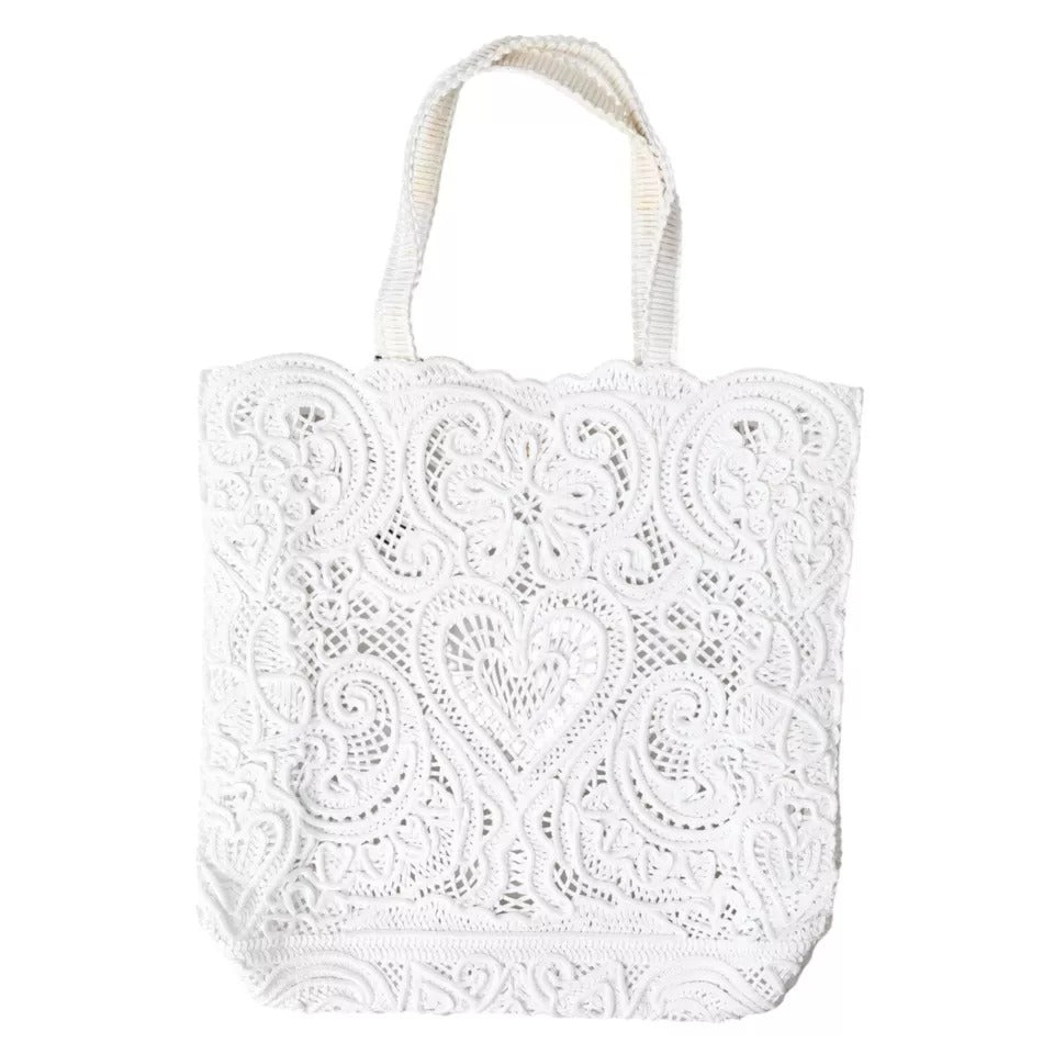 Dolce & Gabbana White Cordonetto Lace Beatrice Tote Bag/White