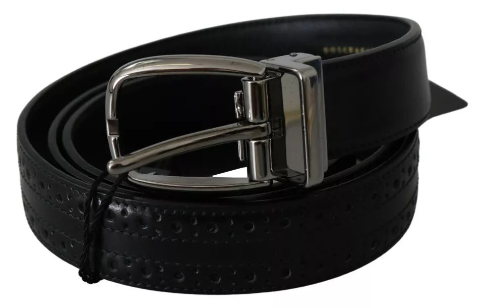 Dolce & Gabbana Dolce & Gabbana Black Leather Silver Metal Buckle Classic Belt/95 cm / 38 Inches/Black