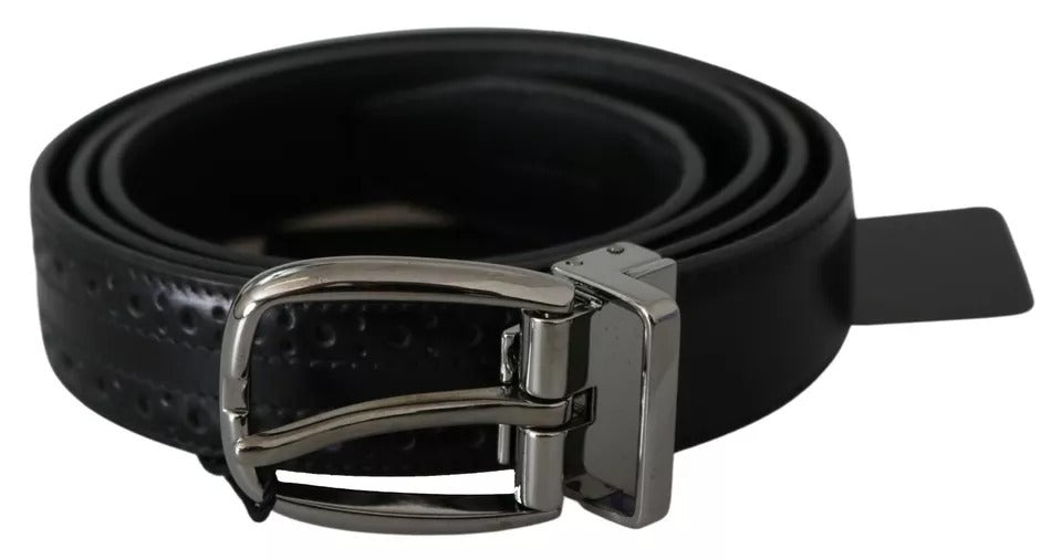 Dolce & Gabbana Dolce & Gabbana Black Leather Silver Metal Buckle Classic Belt/95 cm / 38 Inches/Black